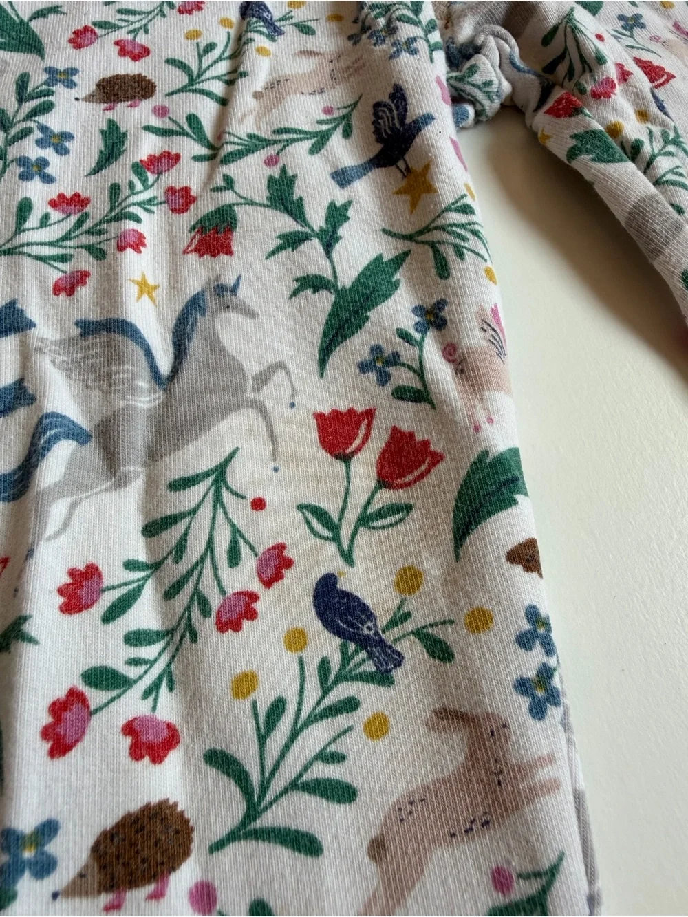 Kids Floral & Woodland Animal Leggings - White Base with Multicolor Print